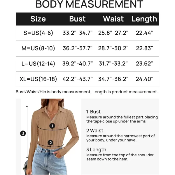 imageZESICA Womens Fall Sweaters 2024 Long Sleeve V Neck Ribbed Knit Shirts Slim Fit Half Zip Lapel Collared Basic Polo TopsToffee