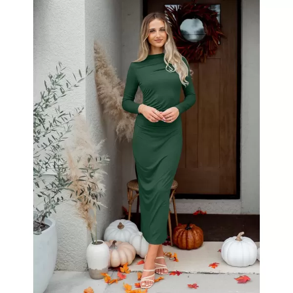 imageZESICA Womens Long Sleeve Bodycon Maxi Dresses 2024 Fall Knit Slim Fit Ruched Sexy Elegant Cocktail Party DressDarkgreen