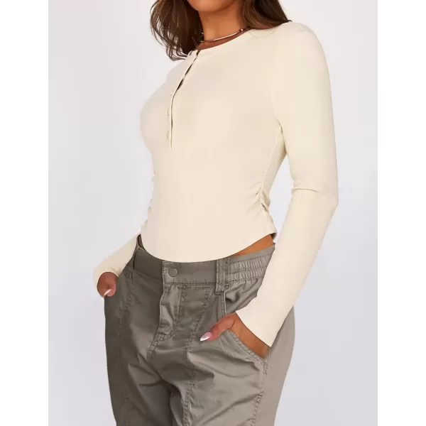imageZESICA Womens Long Sleeve Crew Neck Shirts 2024 Fall Button Down Slim Fitted Knit Basic Tops Fleece Lined Pullover SweaterApricot