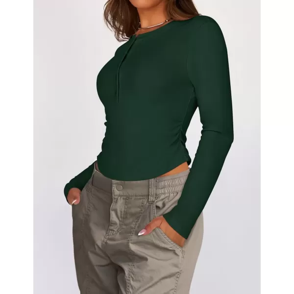 imageZESICA Womens Long Sleeve Crew Neck Shirts 2024 Fall Button Down Slim Fitted Knit Basic Tops Fleece Lined Pullover SweaterGreen