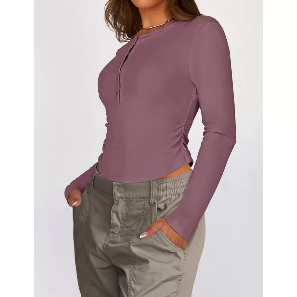 imageZESICA Womens Long Sleeve Crew Neck Shirts 2024 Fall Button Down Slim Fitted Knit Basic Tops Fleece Lined Pullover SweaterPurple
