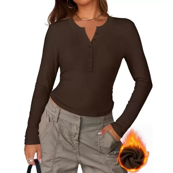 imageZESICA Womens Long Sleeve Crew Neck Shirts 2024 Fall Button Down Slim Fitted Knit Basic Tops Fleece Lined Pullover SweaterTaupe