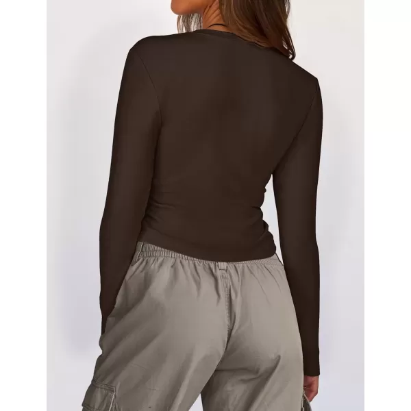 imageZESICA Womens Long Sleeve Crew Neck Shirts 2024 Fall Button Down Slim Fitted Knit Basic Tops Fleece Lined Pullover SweaterTaupe
