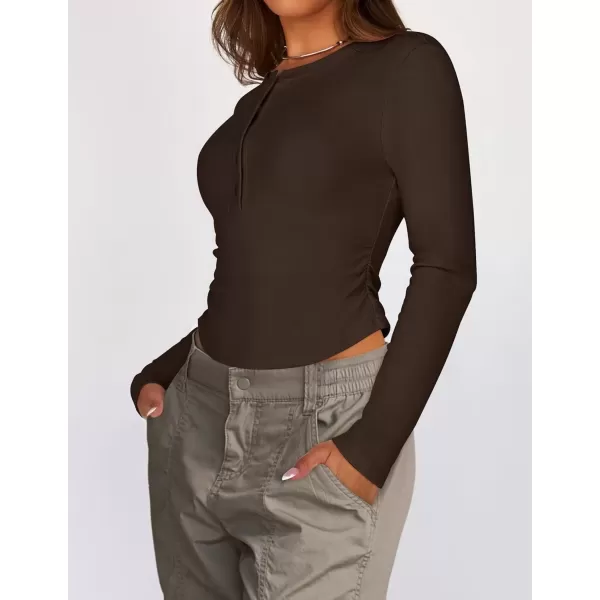 imageZESICA Womens Long Sleeve Crew Neck Shirts 2024 Fall Button Down Slim Fitted Knit Basic Tops Fleece Lined Pullover SweaterTaupe