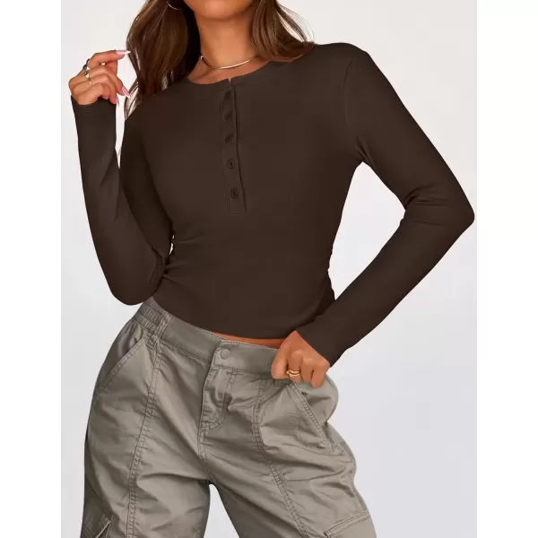 imageZESICA Womens Long Sleeve Crew Neck Shirts 2024 Fall Button Down Slim Fitted Knit Basic Tops Fleece Lined Pullover SweaterTaupe