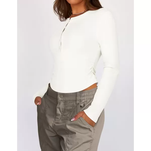 imageZESICA Womens Long Sleeve Crew Neck Shirts 2024 Fall Button Down Slim Fitted Knit Basic Tops Fleece Lined Pullover SweaterWhite