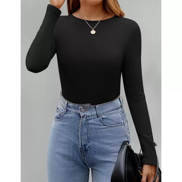 imageZESICA Womens Long Sleeve Crewneck Fleece Shirts 2024 Fall Winter Thermal Casual Slim Fit Pullover TopsBlack