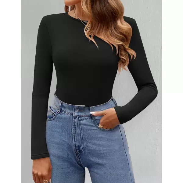 imageZESICA Womens Long Sleeve Crewneck Fleece Shirts 2024 Fall Winter Thermal Casual Slim Fit Pullover TopsBlack
