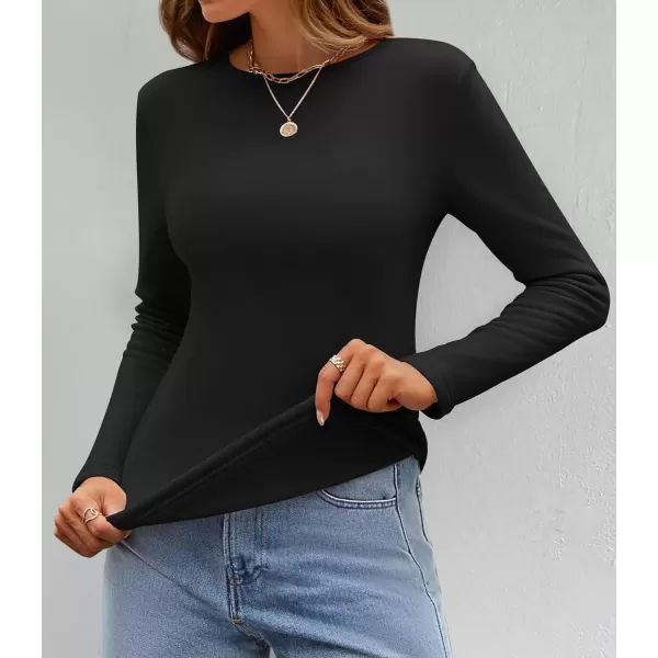 imageZESICA Womens Long Sleeve Crewneck Fleece Shirts 2024 Fall Winter Thermal Casual Slim Fit Pullover TopsBlack