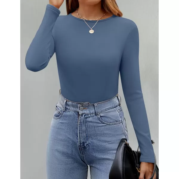 imageZESICA Womens Long Sleeve Crewneck Fleece Shirts 2024 Fall Winter Thermal Casual Slim Fit Pullover TopsDusty Blue