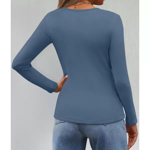 imageZESICA Womens Long Sleeve Crewneck Fleece Shirts 2024 Fall Winter Thermal Casual Slim Fit Pullover TopsDusty Blue