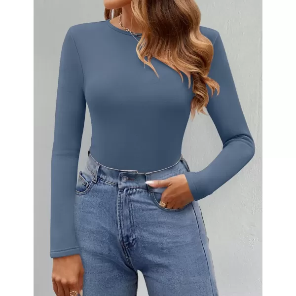 imageZESICA Womens Long Sleeve Crewneck Fleece Shirts 2024 Fall Winter Thermal Casual Slim Fit Pullover TopsDusty Blue