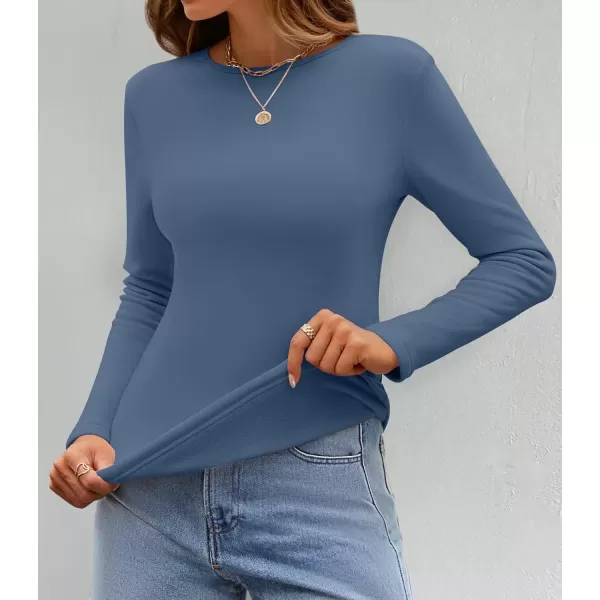 imageZESICA Womens Long Sleeve Crewneck Fleece Shirts 2024 Fall Winter Thermal Casual Slim Fit Pullover TopsDusty Blue