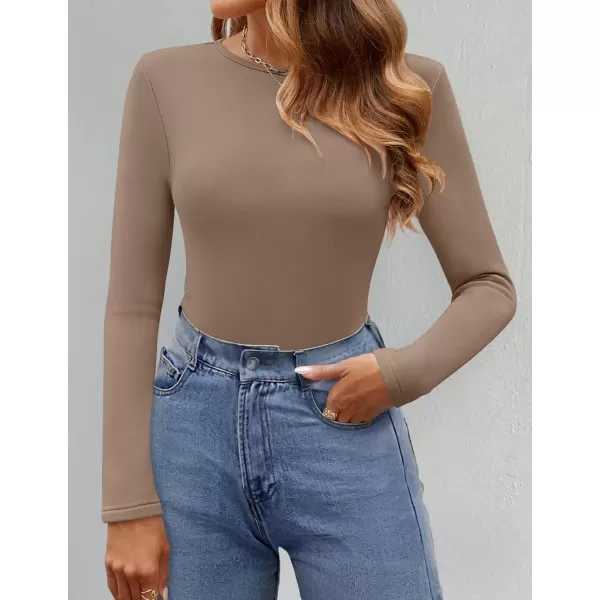 imageZESICA Womens Long Sleeve Crewneck Fleece Shirts 2024 Fall Winter Thermal Casual Slim Fit Pullover TopsKhaki