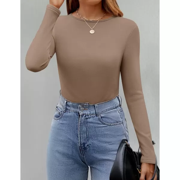 imageZESICA Womens Long Sleeve Crewneck Fleece Shirts 2024 Fall Winter Thermal Casual Slim Fit Pullover TopsKhaki