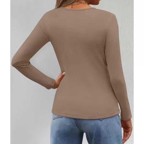 imageZESICA Womens Long Sleeve Crewneck Fleece Shirts 2024 Fall Winter Thermal Casual Slim Fit Pullover TopsKhaki