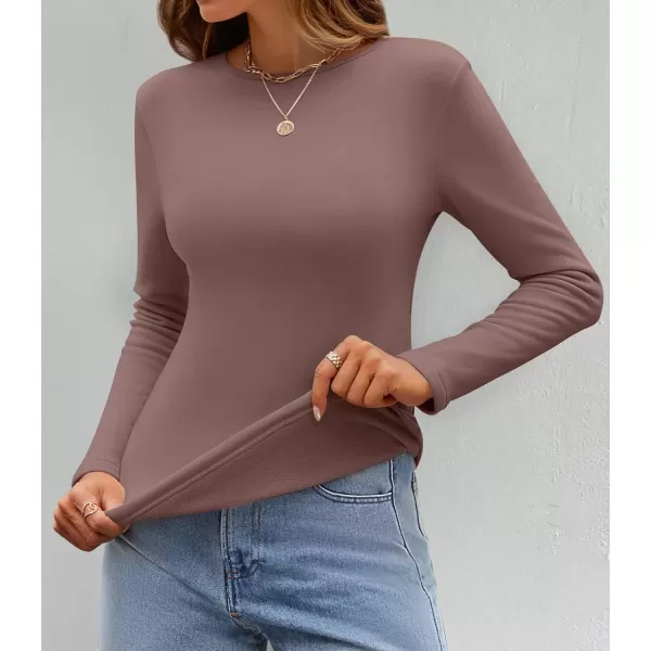 imageZESICA Womens Long Sleeve Crewneck Fleece Shirts 2024 Fall Winter Thermal Casual Slim Fit Pullover TopsMaroon