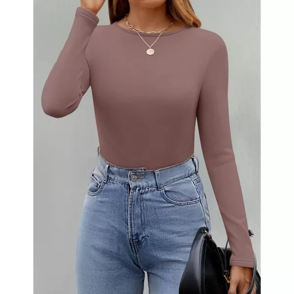 imageZESICA Womens Long Sleeve Crewneck Fleece Shirts 2024 Fall Winter Thermal Casual Slim Fit Pullover TopsMaroon