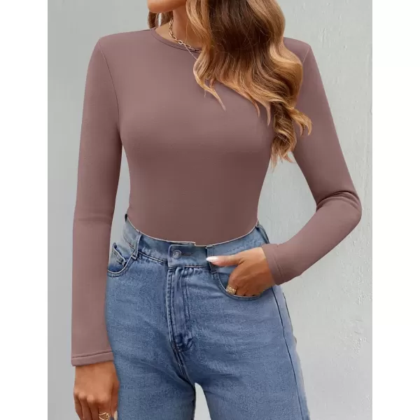 imageZESICA Womens Long Sleeve Crewneck Fleece Shirts 2024 Fall Winter Thermal Casual Slim Fit Pullover TopsMaroon