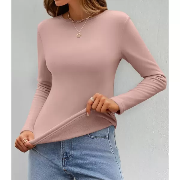 imageZESICA Womens Long Sleeve Crewneck Fleece Shirts 2024 Fall Winter Thermal Casual Slim Fit Pullover TopsPink