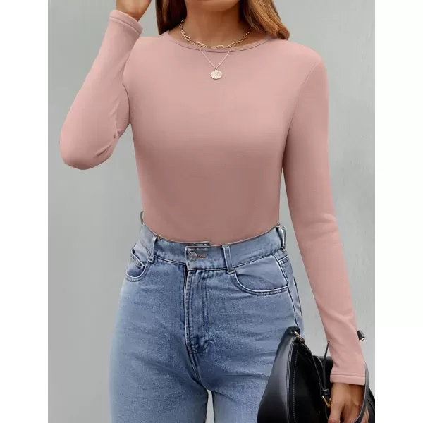 imageZESICA Womens Long Sleeve Crewneck Fleece Shirts 2024 Fall Winter Thermal Casual Slim Fit Pullover TopsPink