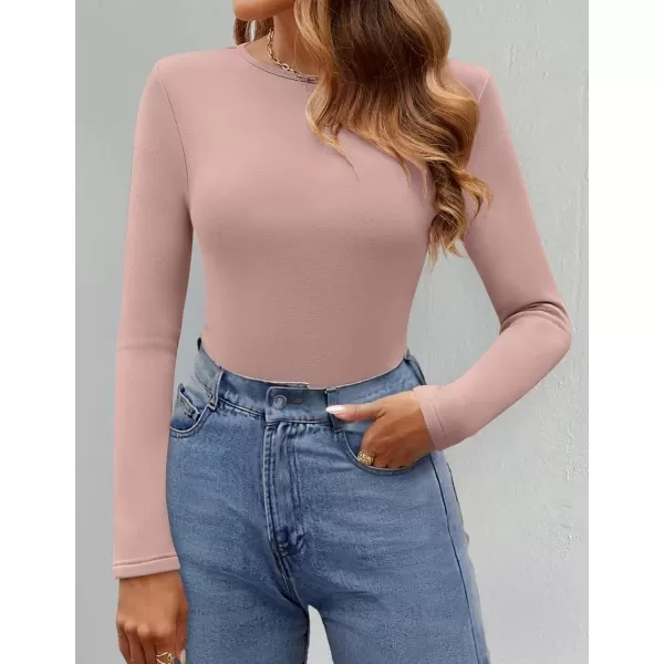 imageZESICA Womens Long Sleeve Crewneck Fleece Shirts 2024 Fall Winter Thermal Casual Slim Fit Pullover TopsPink