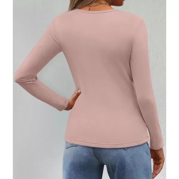 imageZESICA Womens Long Sleeve Crewneck Fleece Shirts 2024 Fall Winter Thermal Casual Slim Fit Pullover TopsPink