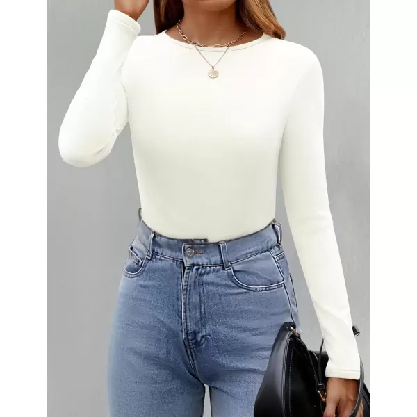 imageZESICA Womens Long Sleeve Crewneck Fleece Shirts 2024 Fall Winter Thermal Casual Slim Fit Pullover TopsWhite