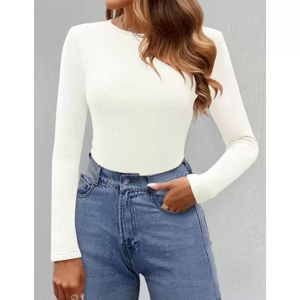 imageZESICA Womens Long Sleeve Crewneck Fleece Shirts 2024 Fall Winter Thermal Casual Slim Fit Pullover TopsWhite