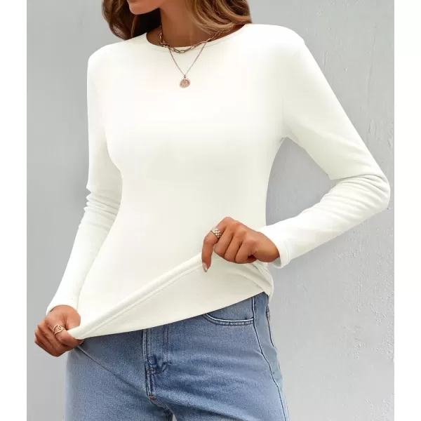 imageZESICA Womens Long Sleeve Crewneck Fleece Shirts 2024 Fall Winter Thermal Casual Slim Fit Pullover TopsWhite