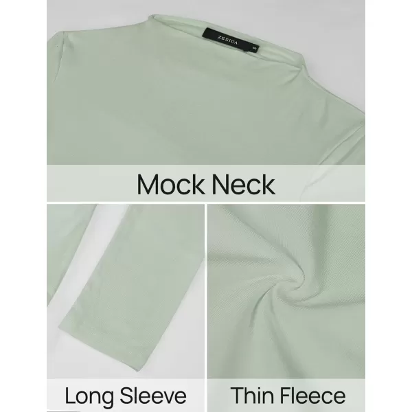 imageZESICA Womens Long Sleeve Mock Neck Tops 2024 Fall Slim Fitted Pullover Basic Shirts Casual Winter ClothesBean Green