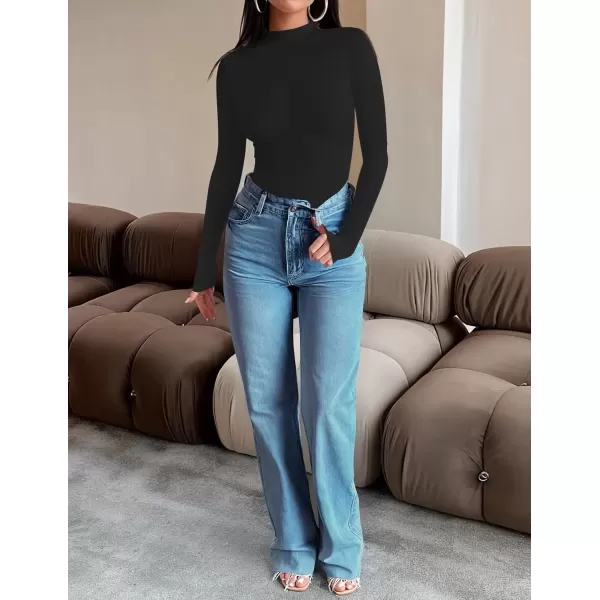 imageZESICA Womens Long Sleeve Mock Neck Tops 2024 Fall Slim Fitted Pullover Basic Shirts Casual Winter ClothesBlack