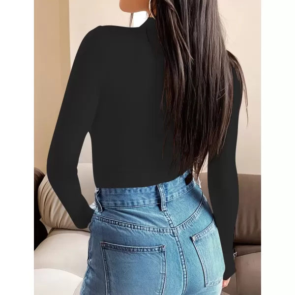 imageZESICA Womens Long Sleeve Mock Neck Tops 2024 Fall Slim Fitted Pullover Basic Shirts Casual Winter ClothesBlack