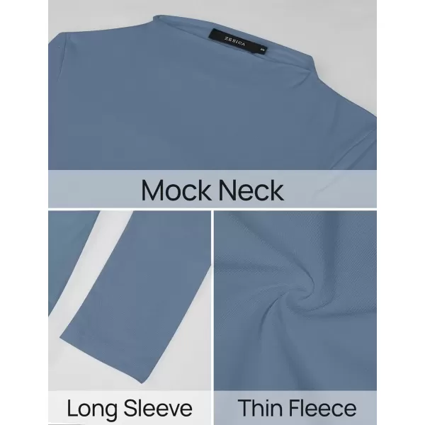 imageZESICA Womens Long Sleeve Mock Neck Tops 2024 Fall Slim Fitted Pullover Basic Shirts Casual Winter ClothesDusty Blue