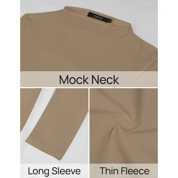 imageZESICA Womens Long Sleeve Mock Neck Tops 2024 Fall Slim Fitted Pullover Basic Shirts Casual Winter ClothesKhaki