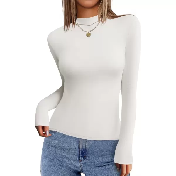 imageZESICA Womens Long Sleeve Mock Neck Tops 2024 Fall Slim Fitted Pullover Basic Shirts Casual Winter ClothesWhite