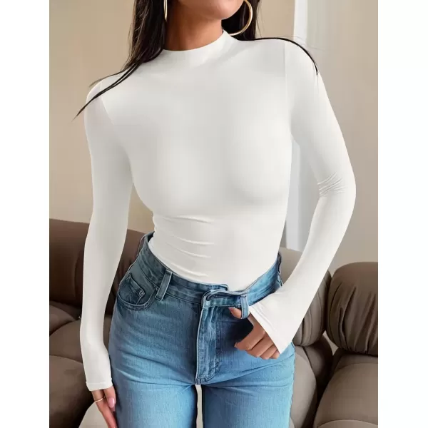 imageZESICA Womens Long Sleeve Mock Neck Tops 2024 Fall Slim Fitted Pullover Basic Shirts Casual Winter ClothesWhite