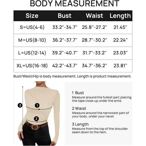 imageZESICA Womens Long Sleeve Tops Mock Neck Ruched Tight Shirts 2024 Fall Trendy OutfitsApricot