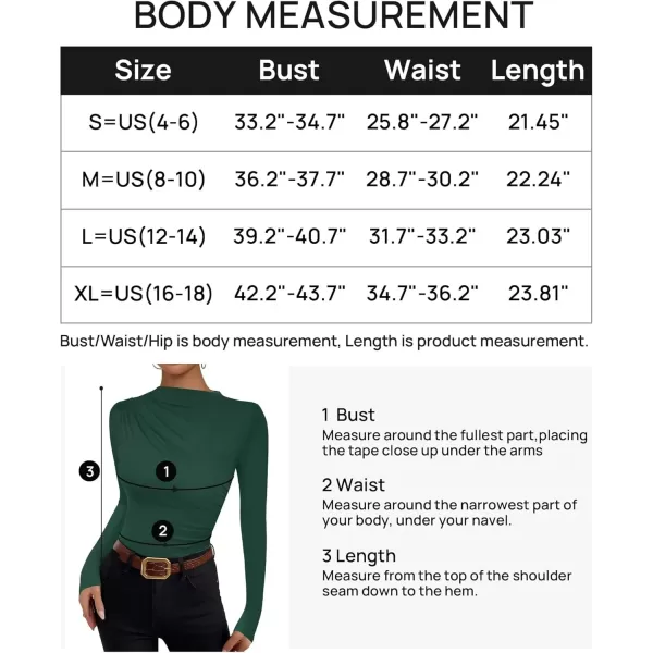 imageZESICA Womens Long Sleeve Tops Mock Neck Ruched Tight Shirts 2024 Fall Trendy OutfitsDark Green