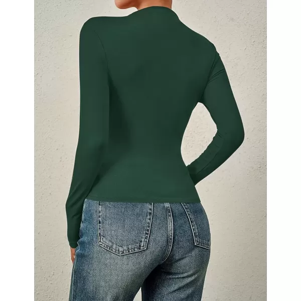 imageZESICA Womens Long Sleeve Tops Mock Neck Ruched Tight Shirts 2024 Fall Trendy OutfitsDark Green