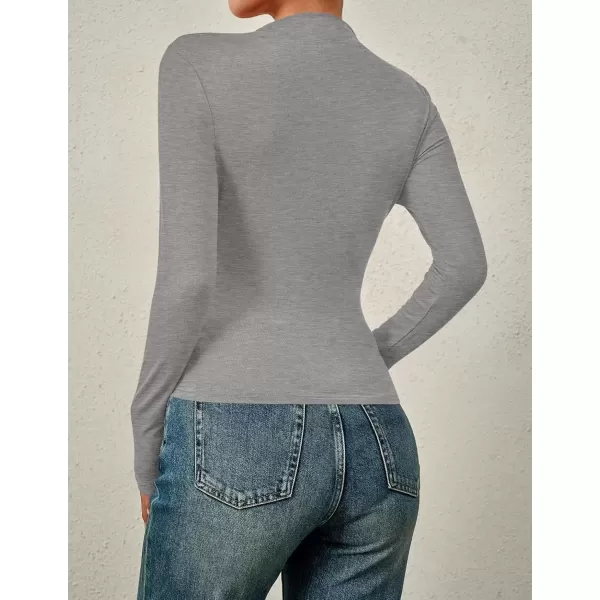 imageZESICA Womens Long Sleeve Tops Mock Neck Ruched Tight Shirts 2024 Fall Trendy OutfitsGrey