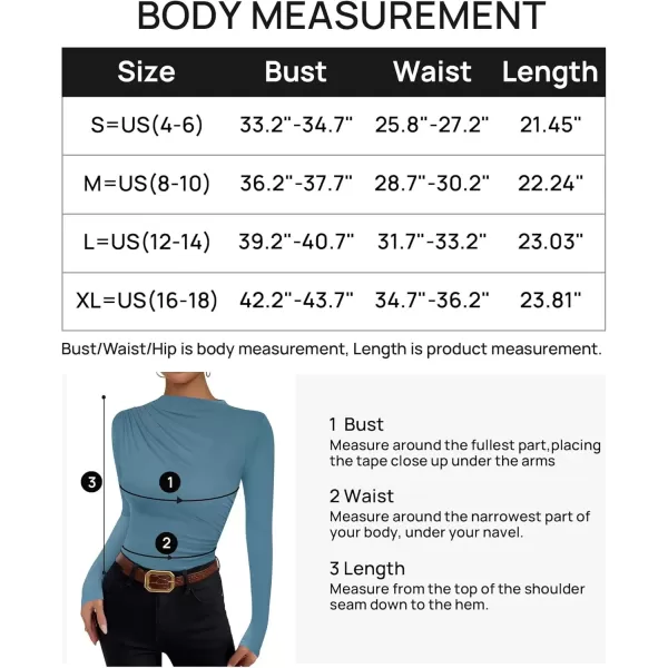 imageZESICA Womens Long Sleeve Tops Mock Neck Ruched Tight Shirts 2024 Fall Trendy OutfitsHaze Blue