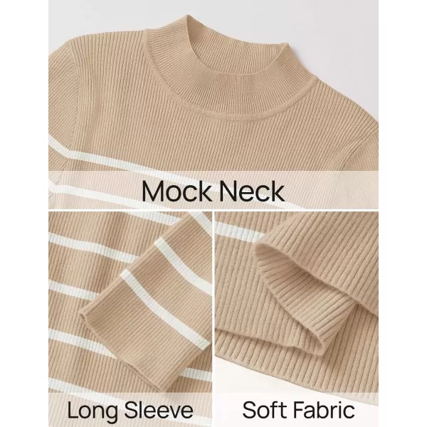 imageZESICA Womens Mock Neck Sweaters Business Casual Long Sleeve Striped Ribbed Knit TopsApricot