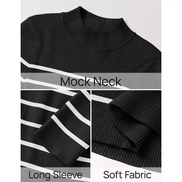 imageZESICA Womens Mock Neck Sweaters Business Casual Long Sleeve Striped Ribbed Knit TopsBlack