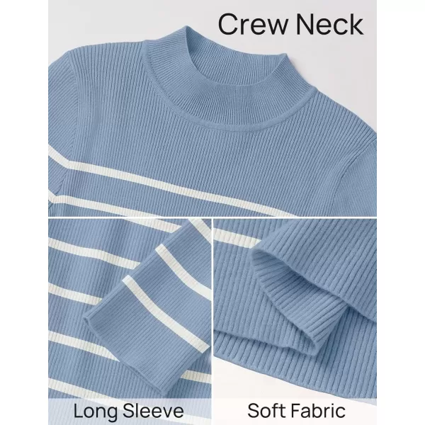 imageZESICA Womens Mock Neck Sweaters Business Casual Long Sleeve Striped Ribbed Knit TopsBlue