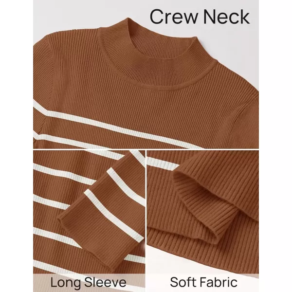 imageZESICA Womens Mock Neck Sweaters Business Casual Long Sleeve Striped Ribbed Knit TopsBrown