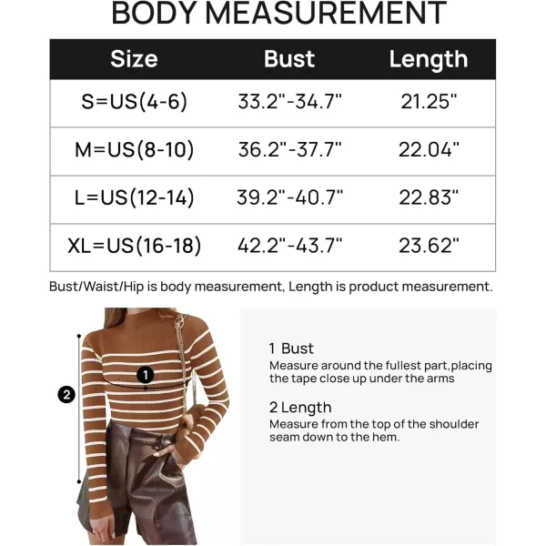 imageZESICA Womens Mock Neck Sweaters Business Casual Long Sleeve Striped Ribbed Knit TopsBrown