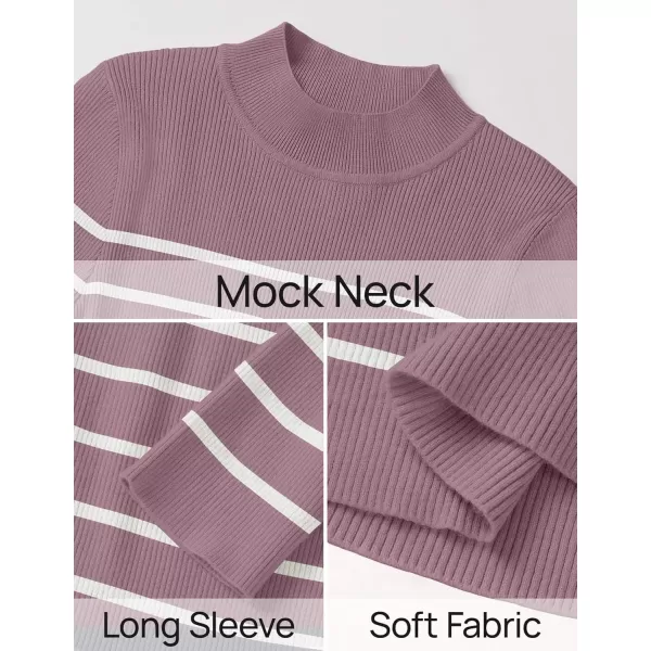 imageZESICA Womens Mock Neck Sweaters Business Casual Long Sleeve Striped Ribbed Knit TopsPurple