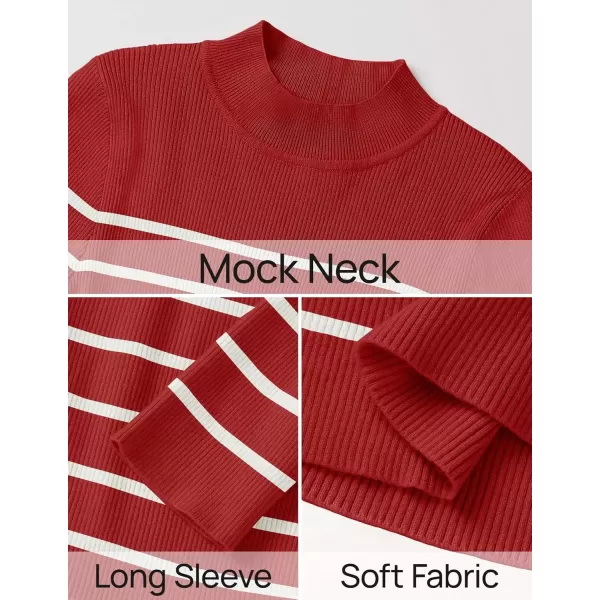 imageZESICA Womens Mock Neck Sweaters Business Casual Long Sleeve Striped Ribbed Knit TopsRed