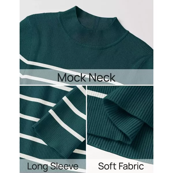 imageZESICA Womens Mock Neck Sweaters Business Casual Long Sleeve Striped Ribbed Knit TopsTeal